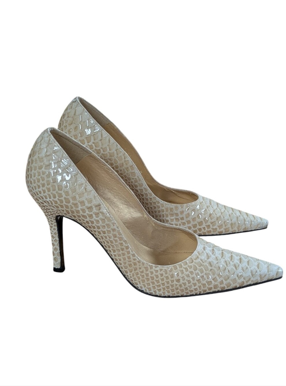 Stuart Weitzman Taupe Tipped Python Pumps Size 8 - Picture 11 of 11